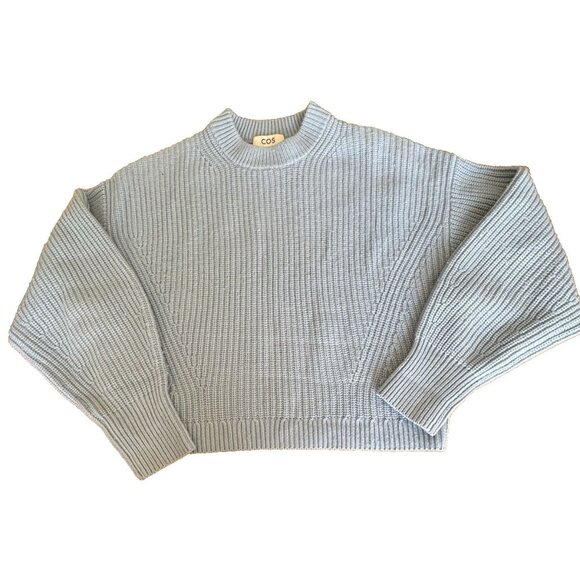 COS Women pale Blue Chunky Tight Knit Wool Cashmere Boxy Sweater Size Small - Picture 1 of 13